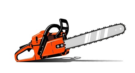 Fototapeta premium Orange Chainsaw with Chain and Bar, Isolated on White Background