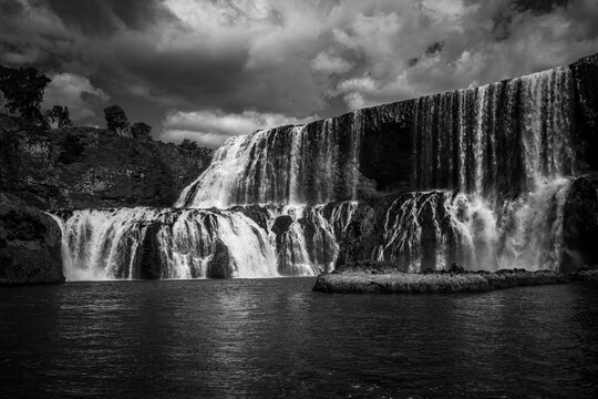 Black and white Sae Pong Lai waterfall landscape view Laos