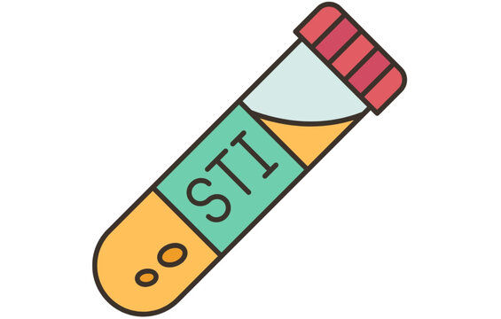 Colorful illustration of a medical test tube with sti label on a white background
