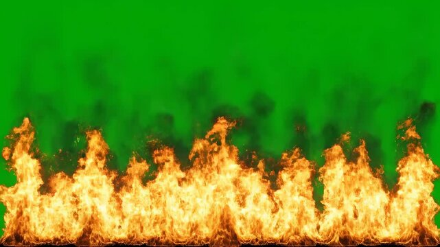 Fire flames on green screen emphasizing advanced technology and cybersecurity