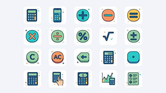 Calculator icons set mathematics business and finance concepts