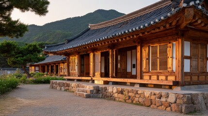 Fototapeta premium Historic Korean hanok building in mountains