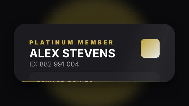 Platinum Member Card Displaying Name and ID on Black Background.