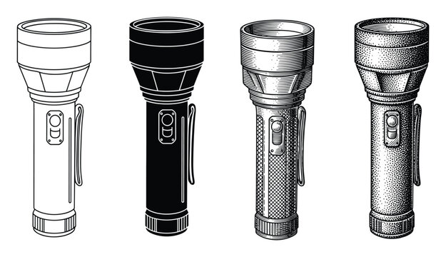 Four distinct graphic style flashlights perfect for outdoor equipment and survival designs