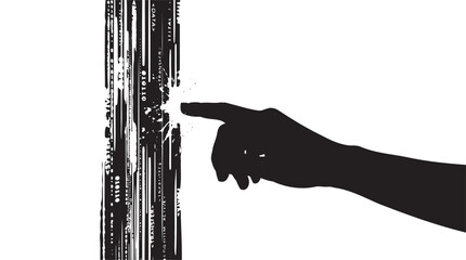 Abstract grunge texture vector, a hand silhouette pointing to a distressed black vertical element, a striking graphic resource for edgy design projects © Khalid
