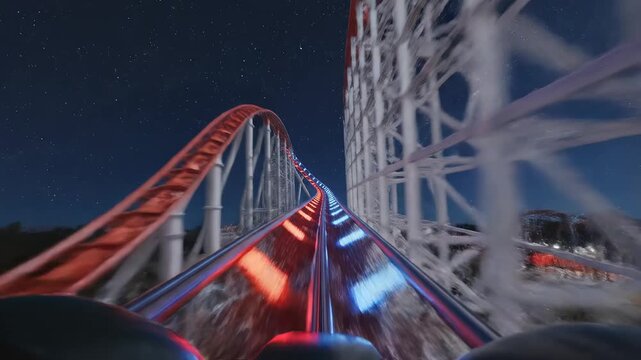 Roller coaster at night with starry sky symbolizing exploration and the great outdoors