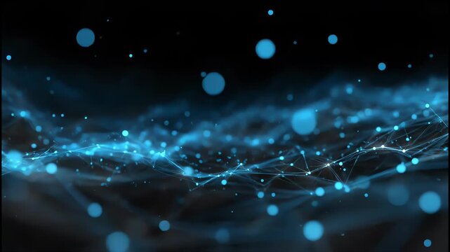 Glowing blue network of abstract particles and lines against a dark background