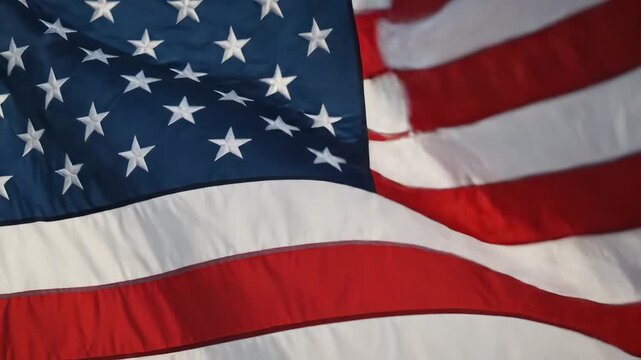 American flag waving in the wind highlighting geometric patterns and contemporary art