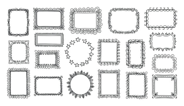 Collection of hand drawn doodle frames and borders perfect for scrapbooking invitations and certificates