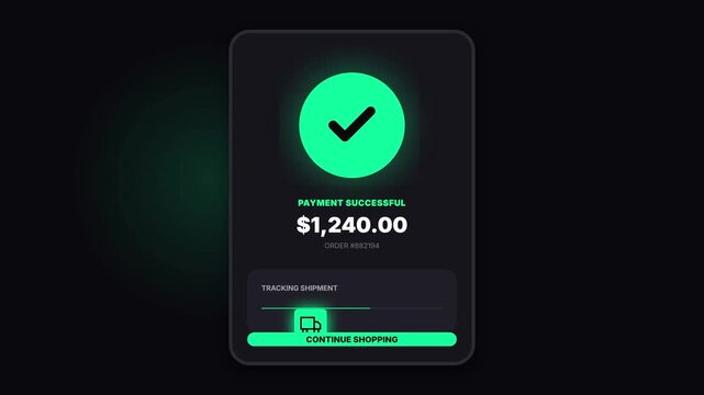 Mobile App Interface Showing Successful Financial Transaction and Confirmation.
