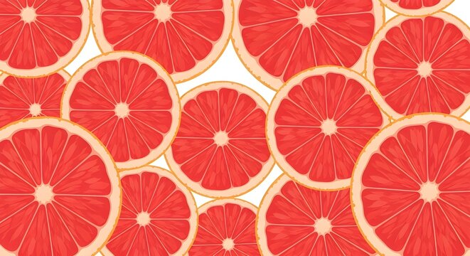 Seamless pattern of sliced grapefruit with citrus segments on transparent background