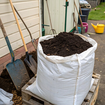 Large fabric grow bags with soil and support frame