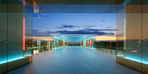 Fototapeta premium 3d rendering modern architecture glass building exterior at sunset