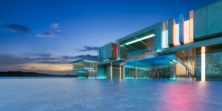 3d rendering modern architecture building with glass and cement walls