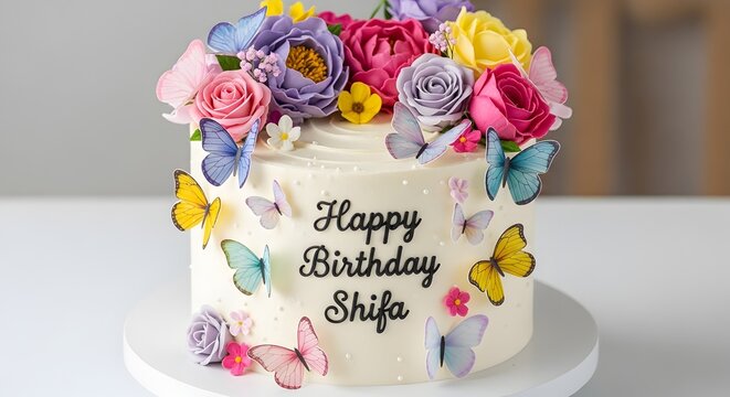 Floral Butterfly Birthday Cake for Shifa
Colorful Flower and Butterfly Celebration Cake
Pink Purple Yellow Bloom Birthday Dessert