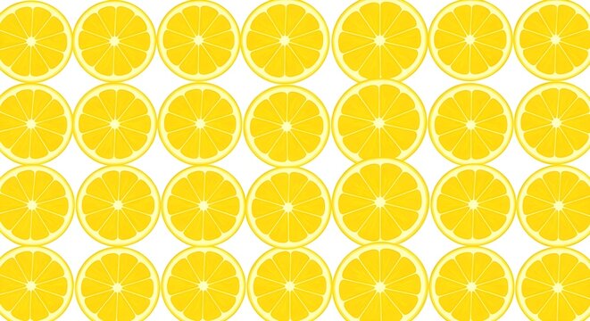 Yellow lemon slices arranged in grid pattern on transparent background