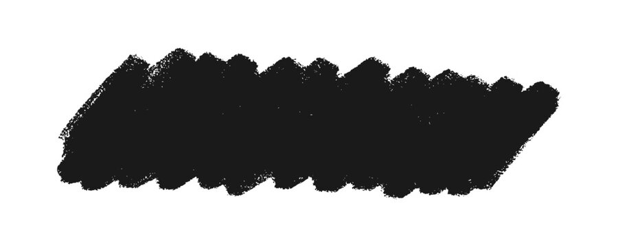 Horizontal black abstract brush stroke in hand drawn crayon style. Creative urban texture element for modern streetwear graphic design.