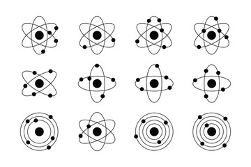 Atom and solar system icon set, vector collection of scientific atomic symbols, planetary orbit designs, and space education elements for physics, astronomy, and technology concepts © Khoteza