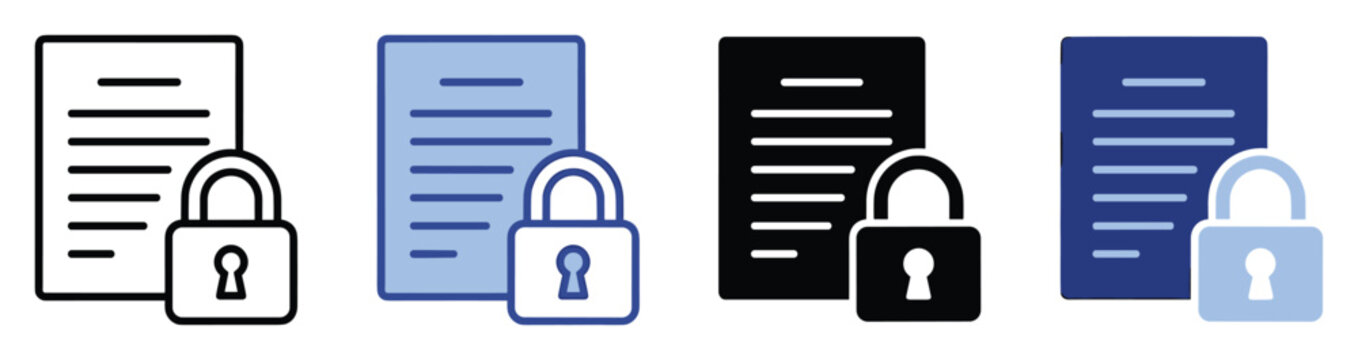 Document security icon with padlock for protecting confidential files and sensitive data