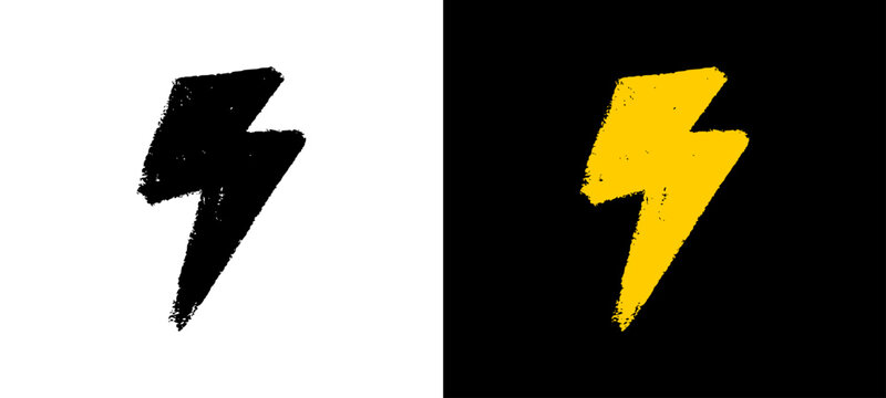 Lightning bolt thunder icon in hand drawn yellow crayon style. Creative urban power and energy doodle for modern streetwear graphic design.