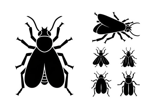 Black Beetle Silhouettes on White Background