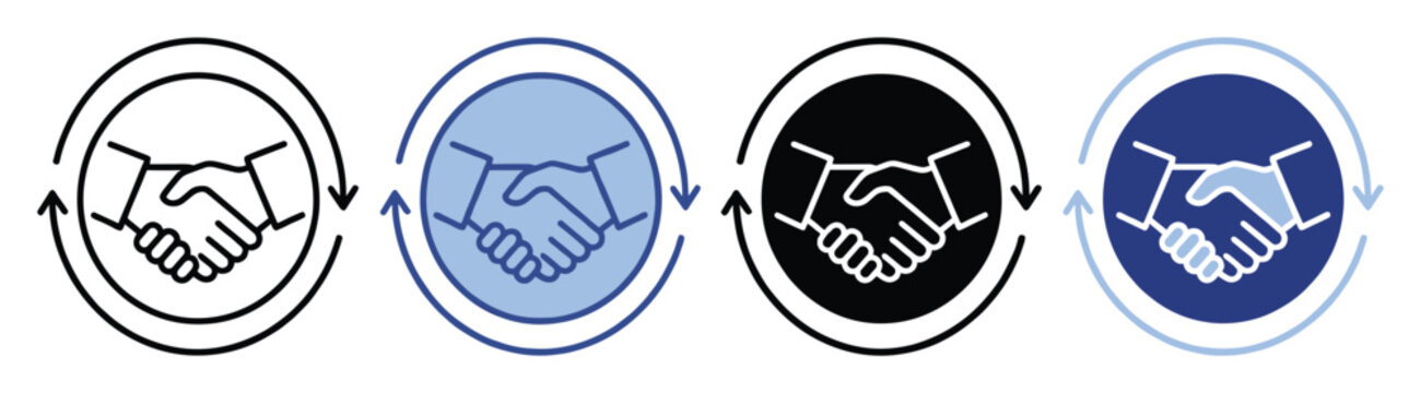 Handshake agreement cycle icon symbol representing ongoing business collaboration and trusted corporate deals