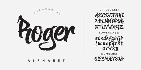 Roger masculine bold brush font for street style apparel branding sports poster and urban graphic design © happy