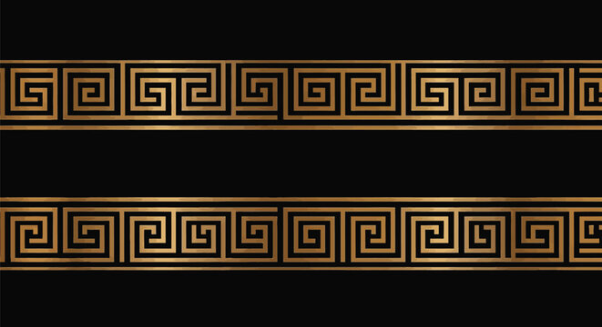 Gold Greek key pattern border on black background