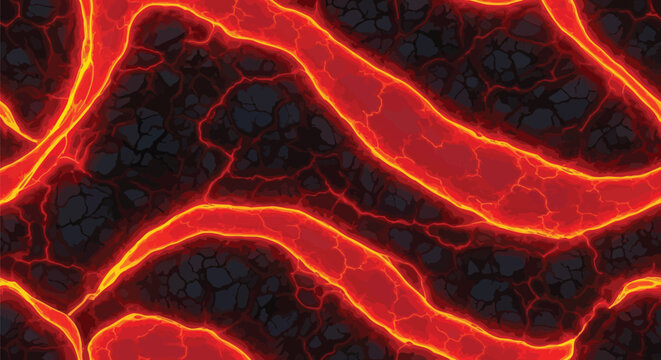 Glowing red lava cracks in dark background