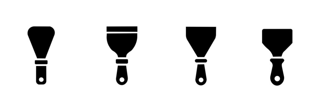 Scraper and filler tool symbols set, silhouette pack in black flat style