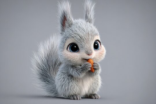cartoon style 3d gray squirrel eating 
