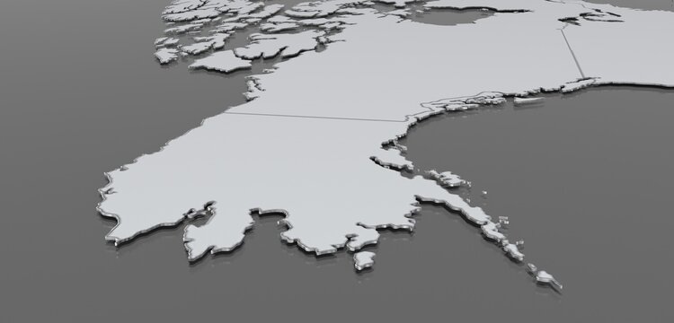 Silver 3D geographical map showing Alaska, Canada, and the Arctic region.