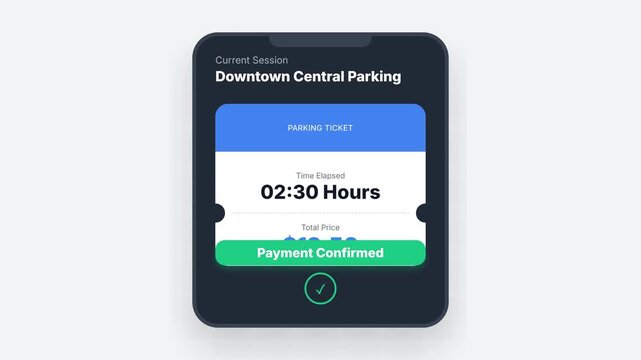 Smartphone App Demonstrates Downtown Central Parking Payment Confirmation.