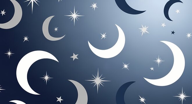 Moons and stars pattern on blue gradient background