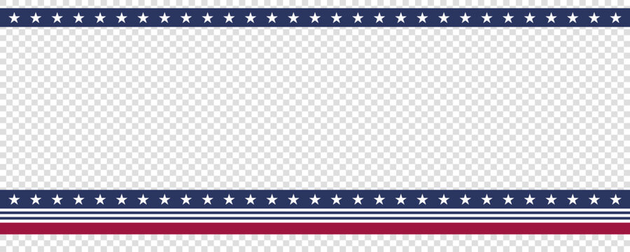 Horizontal patriotic border design with navy blue star-spangled bands and red decorative lines. A clean and professional header and footer template ideal for United States national holidays,