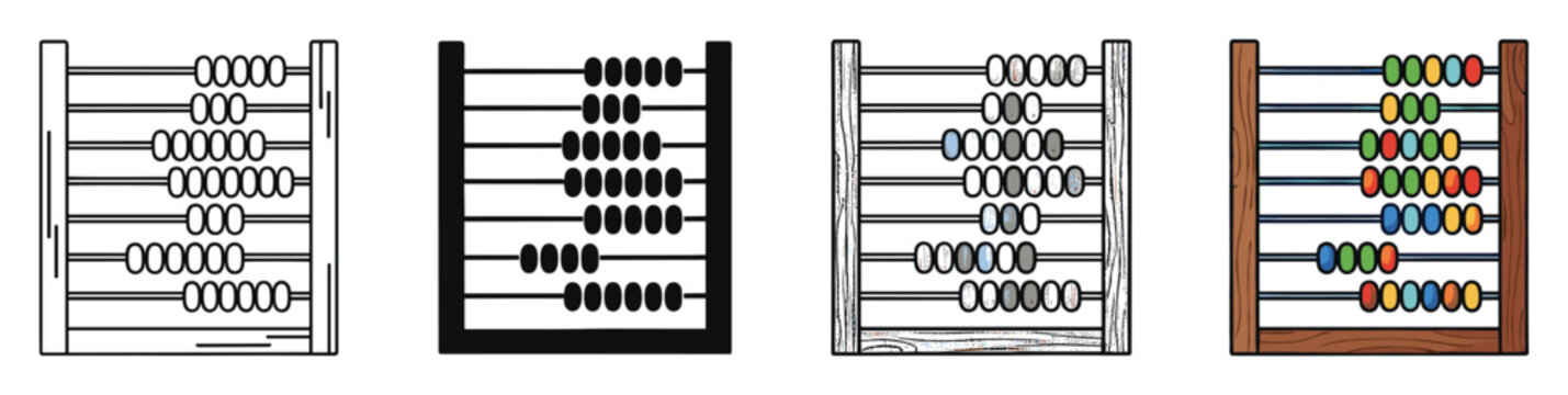 Traditional abacus counting tool in multiple styles perfect for mathematics education and financial concepts