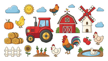 Naklejka premium Wholesome collection of farm life objects perfect for childrens books educational materials and country themed projects
