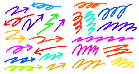 Fototapeta premium Neon Hand-Drawn Arrow and Doodle Collection on Transparent Background