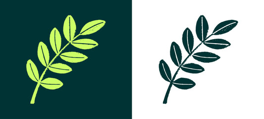 Botanical leaf branch icon in hand drawn crayon style. Creative urban nature and environment doodle for travel themed streetwear design. © dirtyfellas