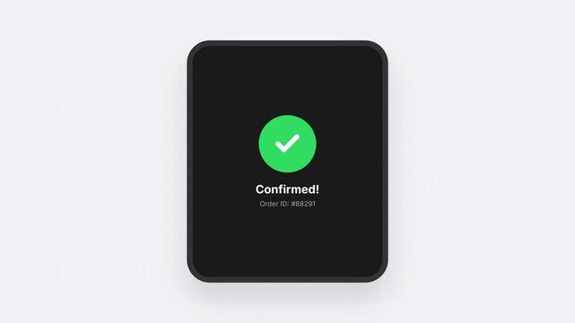 Mobile App Purchase Confirmation Process with Progress and Success Screens.