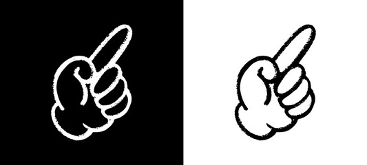 Pointing hand gesture icon in black hand drawn crayon style. Creative urban directional sign for travel and modern streetwear graphic design. © dirtyfellas