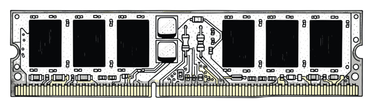 Computer random access memory module with circuit board for computing technology concepts