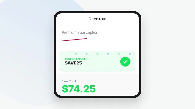 Digital Checkout Process: Subscription Purchase with Discount and Savings.