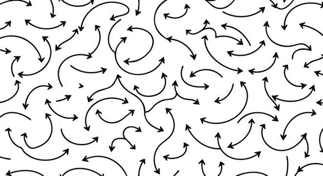 Black arrows, curved arrow patterns, direction symbols, navigation icons, vector graphics