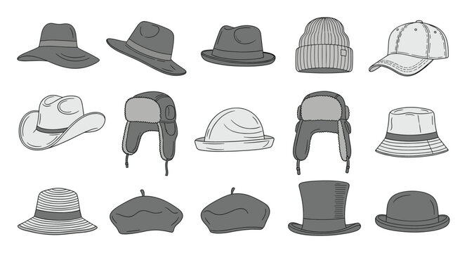 Assortment of diverse headwear styles suitable for fashion design and clothing concepts