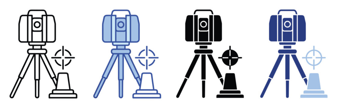 Surveying total station on tripod with target symbol for land measurement and engineering graphics