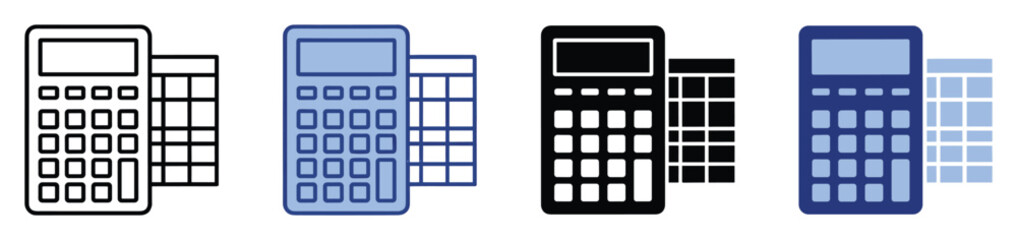 Naklejka premium Financial calculator and spreadsheet icons for business accounting and data management applications