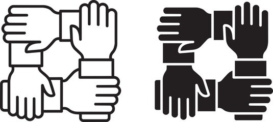 Obraz premium teamwork hands unity icon set solid and outline vector illustration