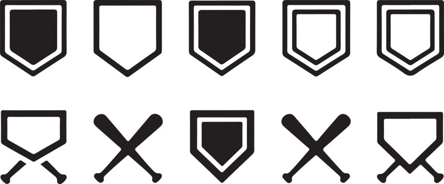 Baseball Home Plate Vector Icon. Crossed baseball. Vector Template Design. Silhouette. Playing. Home base. Sport.