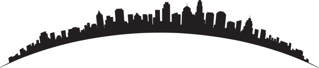 Obraz premium Modern city skyline silhouette illustration with detailed urban architecture on a curved